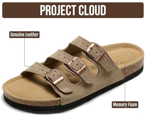 Image of Project Cloud 100% Genuine Leather Summer Sandals for Women 2026 - Memory Foam & Cork Footbed Beach Vacation Essentials Womens Sandals Comfortable Lightweight Slides for Women Footwear (Capri)