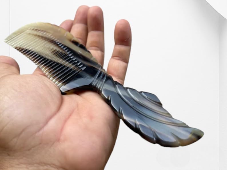 Image of SOFIYA CRAFT Ox Horn Comb Handmade Anti Static Natural Fine Horn Comb With smooth Handle- Massage Fine tooth Comb A Great Gift