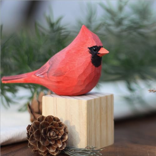 INF-STAR Handmade Little Wood Male Northern Cardinal Figurine for Home