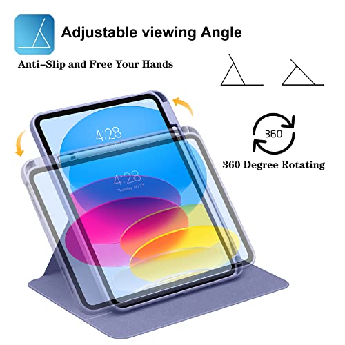 Supveco Ipad 10Th Generation Case 2022 With Pencil Holder - (360 Degree Rotation & Auto Wake/Sleep), Premium Folio Stand Case With Flexible Viewing Angles For Apple Ipad 10.9 Inch 2022- Lavender #TOP4