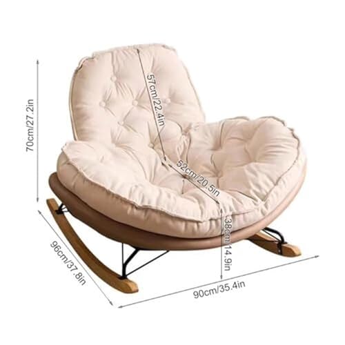 Leisure Rocking Chair Lounge Chair Rocking Chair with Cushion for Living Room Bedroom Porch Backyard Balcony Offices(Off White+Brown)