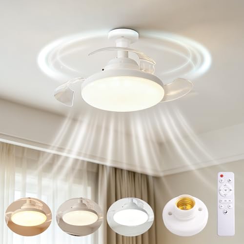 YYSWSAKY Ventilatore da Soffitto con Luce, 40CM Piccoli Lampadario con Ventilatore da Soffitto, Pale a Scomparsa, Base E27, 4 Velocità, Silenziosa, Telecomando, per Soggiorno Lamera da Letto (B)