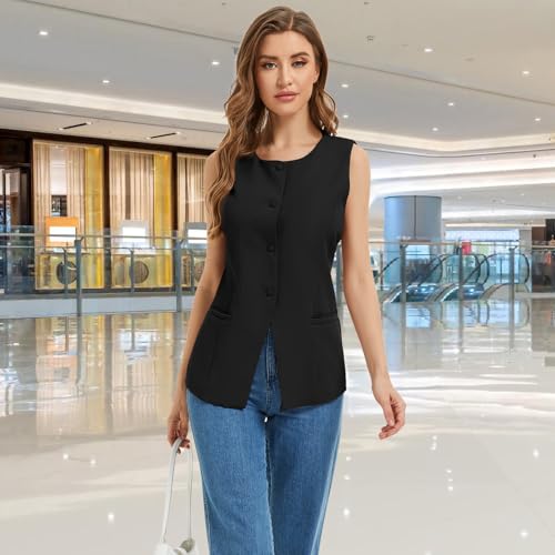 Women Summer Suit Vest Business Tops Sleeveless Button Down Blazer Modern Casual Waistcoat Office Formal Dressy Vest4