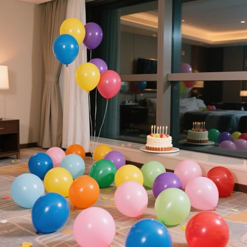 Image of Balloons Assorted Colors Rainbow Decorations 100 Pack 12 inch Round Bright Latex Colorful Balloons for Birthday Baby Shower Wedding Party Birthday Decorations Supplies Arch Garland
