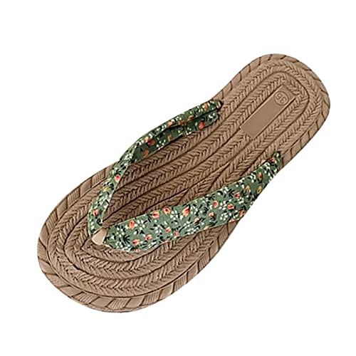 Genérico Zapatos de Verano Mujer Comodos Sandalias Dedo primavera y verano mujeres chanclas planas punta abierta flor playa estilo casual zapatos Sandalias Plateadas Ortopedicas Corregir (Green, 40)