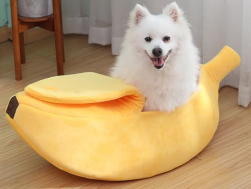 NatureMan Creative Banana Shape Dog Cat Bed, Cute Banana Puppy Pad Kennel Warm and Soft Pet Cat Supplies Kitten Puppy Bed (L) - Image 2