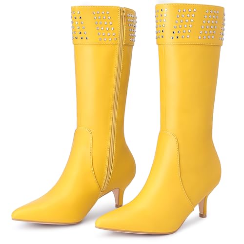 Allegra K Women's Boot Pointed Toe Kitten Heel Boots Knee High Boots