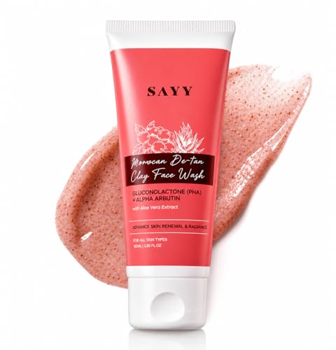 Image of SAYY Moroccan De-Tan Clay Face Wash, Tan Removal, Deep Cleansing and Skin Brightening, with Aloe Vera Extract, for All Skin Types
