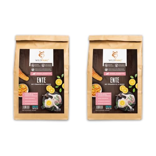 Wildfang® Hundefutter - Trocken - Getreidefreies Hundefutter - Premium Trockenfutter (12 kg, Ente mit Süßkartoffel & Orange)