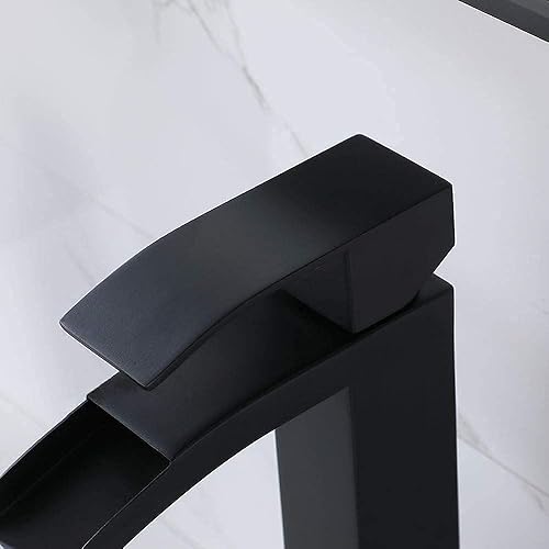Miniatura 7 de VCCUCINE - Grifo de lavabo negro de un solo agujero, cascada de un solo agujero, grifo de baño, grifos altos para lavabo con drenaje desplegable y