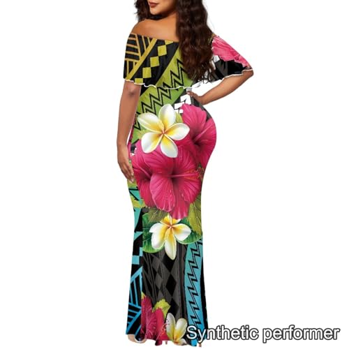 Image of Polynesian Dresses for Women Off Shoulder Maxi Dress Puletasi Samoan Dresses S-7XL