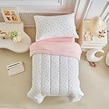 Joyreap 4 Piece Toddler Bedding Set- Polka Dots Pink n White Design, Microfiber Toddler Bedding Comforter Set for Girls