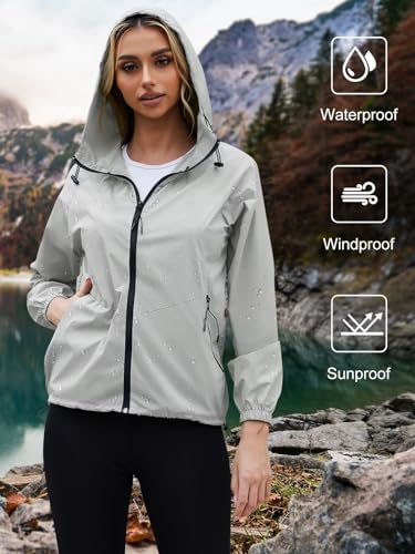 PITINAN Grey Waterproof Rain Jacket with Hood - Lightweight and Packable for Outdoor Adventures, Large - Image 2