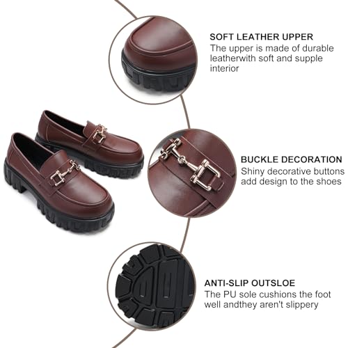 Image of Maichal Platform Loafers for Women Slip On Chunky Heel Lug Sole Shoes Business Work Dressy Loafers with Chain