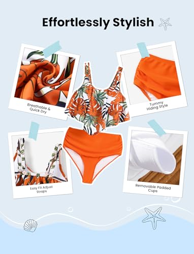 Image of PATPAT Family Matching Swimsuits Two Piece Hawaiian Tropical Beach Bikini and Swim Trunks Set Mommy and Me Bathing Suits
