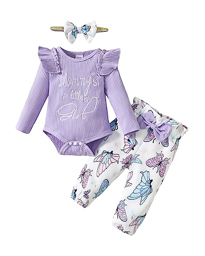 Image of Saeaby Infant Baby Girl Clothes Newborn Girl Outfit Long Sleeve Romper Pants Set Cute Baby Clothes for Girls Fall/Winter