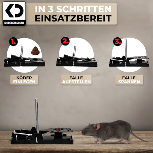 Köder-Discount: 3X Professionelle Rattenschlagfallen - Wiederverwendbare und zuverlässige Rattenfalle ohne Rattengift. Schnelle Ergebnisse, aus Kunststoff, Schwarz