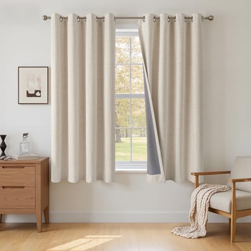 INOVADAY 100% Blackout Curtains 54 Inch Drop 2 Panels, Thermal Insulated Eyelet Curtains with Coating Back Layer for Bedroom & Living Room, 46 W x 54 L, Cream
