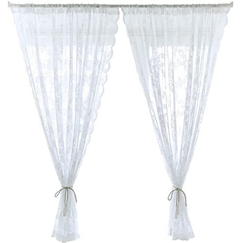 ChYoung Rideau de Dentelle élégante Type de Rideau de Type 2 Panneaux de Rideaux de Fil Blanc pour la Chambre à Coucher et fenêtre