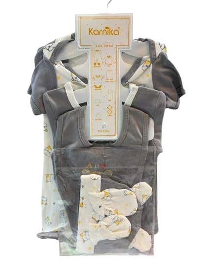Image of A.Z.FASHIONS New Born Baby Gift Set | 8 Piece Cotton Clothing Essentials Kit | Full Sleeves Dress Just Born Baby Boy & Girl Set 0-3 Months | Kids Cotton Set