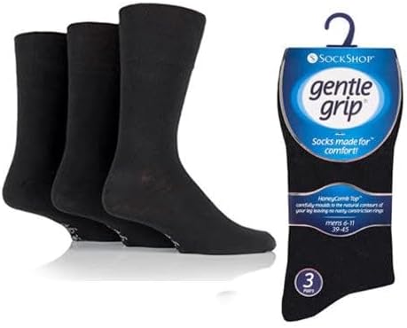 6 Pairs mens gentle grip no elastic socks 6-11 uk, 39-45 eur Assorted colours (RG51)