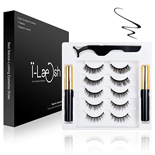 Natural Magnetic Eyelashes with Eyeliner, Pestañas Postizas Naturales 3d, Magnetic Lashes Natural Looking,5 pairs