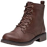 Vepose Women's Ankle Boots Lace up, Flat Fashion Combat Booties Low Heel, 910 - Cognac, Red Brown, Size 7.5 US (CJY910 Cognac 07.5)