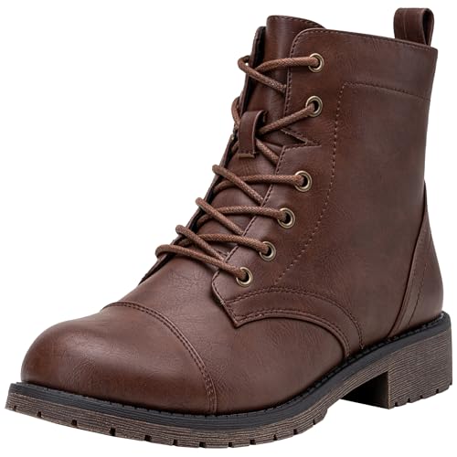 Vepose Women's 910 Ankle Boots Lace up, Flat Fashion Combat Booties Low Heel