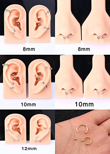 16G Horseshoe Septum Nose Nostril Ring Hoop, 7 Pairs Circular Curved Barbell Externally Threaded, 14K Gold Plated Surgical Steel Small Body Piercing Jewelry Set For Lip Daith Tragus Helix Cartilage Rook Multiple Piercing Smiley ( Ball, 6Mm - 14Mm) #TOP1