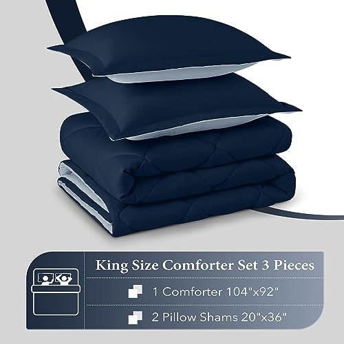 downluxe King Size Comforter Set - Blue and Sapphire King Comforter, Soft Bedding Sets for All Seasons -3 Pieces - 1 Comforter (104"x92") and 2 Pillow Shams(20"x36")