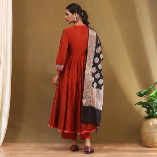 Image of Biba Embroidered Polyester A-Line Formal Kurta With Palazzo and Dupatta