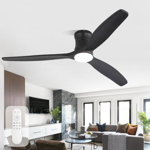 Sofucor 132cm Ventilador de Techo con Luz, Madera Maciza, Mando a Distancia