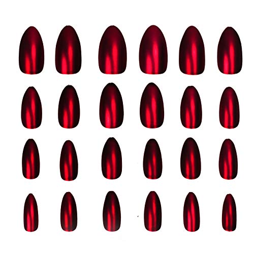 Almond False Nails Matte Red Full Cover,Reusable Nails,Finished Nails,Fake Nails Tips 24pcs