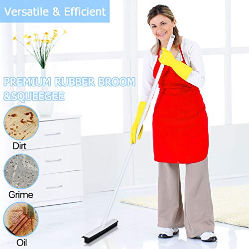Push Broom, Soft Bristle Rubber Sweeper Squeegee Edge With 60 Inches Adjustable Long Handle, Non Scratch Bristle Broom For Pet Dog Hair Carpet Hardwood Floor Tile Windows Cleaning (White) #TOP2