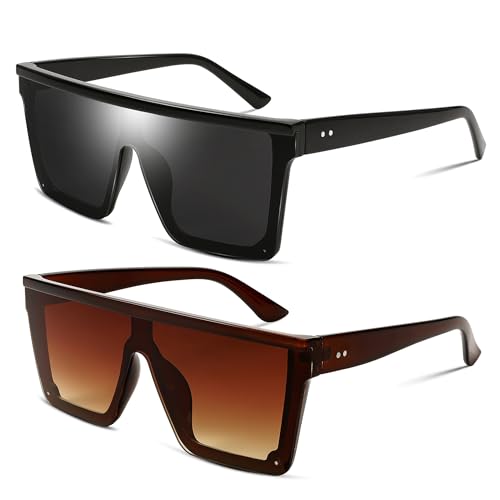 FEISEDY Oversized Sunglasses Mens Womens Flat Top Square Trendy Visor Shades UV400 B2470