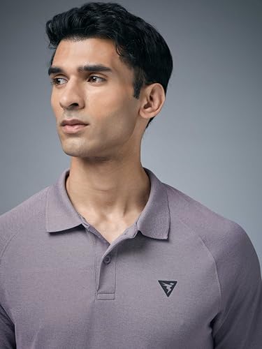 Image of TECHNOSPORT Men's 100% Polyester Slim Fit Self-Design Half Sleeve Polo T-Shirt with Double Cool, SPF50+ Properties for Gym, Workout 7 Regular Use