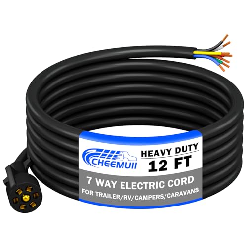 Image of CheeMuii 12 FT 7 Way Trailer Cord Heavy Duty 12 FT Trailer Wiring Harness 7 Pin Trailer Plug Inline Wire Harness Cable for Trailers RVs Campers