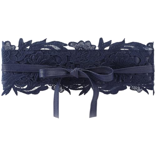 Lace Up Waist Belt Boho Flower Corset Wide Faux Leather Tie Wrap Belts for Women Dresses Clothes Shirts Costume