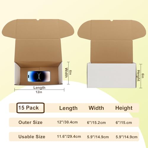 Image of WIFTREY 12x6x6 White Shipping Boxes pack of 15, Corrugated Cardboard Boxes 12 x 6 x 6 for Packaging Small Business, Moving, Mailing