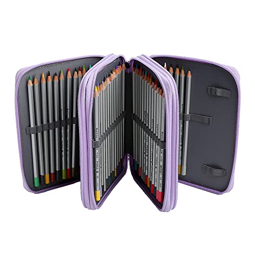 Image of 72 Slots Pencil Case Organizer w /Removal Handle Strap | 3-Layer Zipped Pencils Box Large for Colored Pencils Watercolor Pencils for Office and Travel for Artist