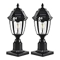 TEBLAMPUE Solar Outdoor Post Lights 2 Pack, Dusk to Dawn Outdoor Column Light with Pier Mount Base, Black Exterior Solar Powered Pole Light for Outside Porch Yard Pathway