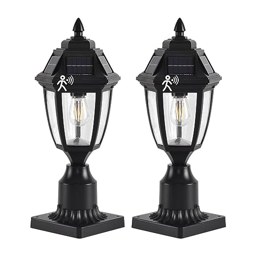 TEBLAMPUE Solar Outdoor Post Lights 2 Pack, Dusk to Dawn Outdoor Column Light with Pier Mount Base, Black Exterior Solar Powered Pole Light for Outside Porch Yard Pathway