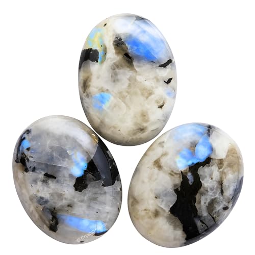 Image of Crystal Heaven Certified Rainbow Moonstone Palm Pebbles Stones for Anxiety Stress Relief Massage - AAA Grade Original Healing Gemstone Agate Palm Stone for Yoga Meditation Spiritual Reiki Feng Shui