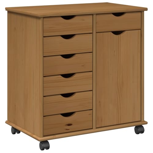 Armario enrollable con puertas y cajones, madera de pino maciza, ideal para almacenamiento en casa y oficina