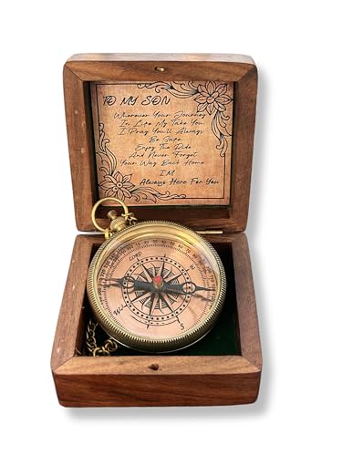 Brújula Vintage de Latón con Caja de Madera para Hijo miniatura 6