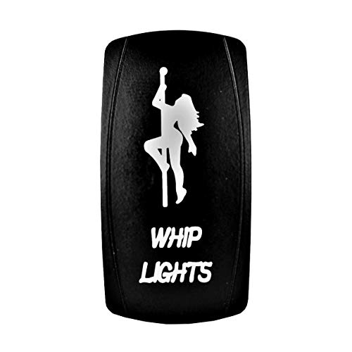 STV Motorsports 5 Pin Laser Lighted Whip Lights Rocker Switch On-Off LED Light 20A 12V for UTV, Truck, Boat, ATV Off-Road Vehicles - White