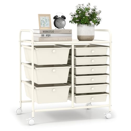 Image of LDAILY 9 Drawer Rolling Storage Cart, Rolling Cart with Drawers for Classroom, Art Supply Craft Organizer on Wheel with Metal Frame & Handles for Home Office School