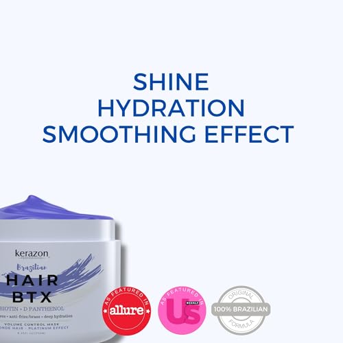 KERAZON Blonde Brazilian Hair BTX Treatment Purple Mask Platinum Effect & Silver Hair Providing Smoothing, Deep Hydration, Anti-Brass, Shine, Softness, Volume & Frizz Control