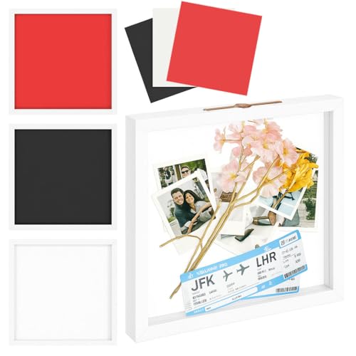 Travel Adventure Archive Shadow Box for Memories - 12x12 Inch Shadow Box Frame with Slots Travel Memory Keepsake Display Case for Tickets Stubs & Postcards Museum Display Case Travel FrameWhite