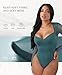 FeelinGirl Long Sleeve Bodysuit for Women - Sexy Mesh V Neck Body Suits Thong Corset Top Date Night Outfit, Green, S